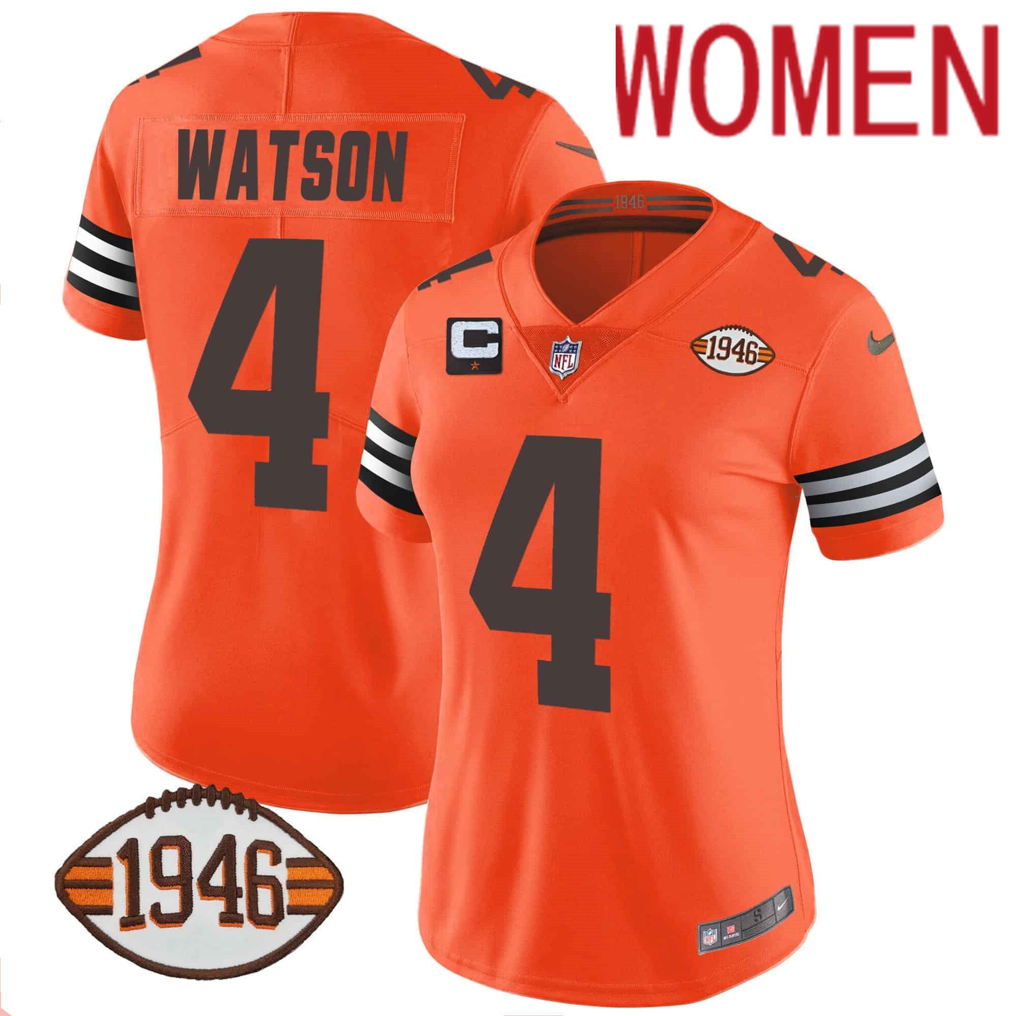 Women Cleveland Browns #4 Watson Orange 1946 75th Anniversary Patch 2024 Nike NFL Jersey
